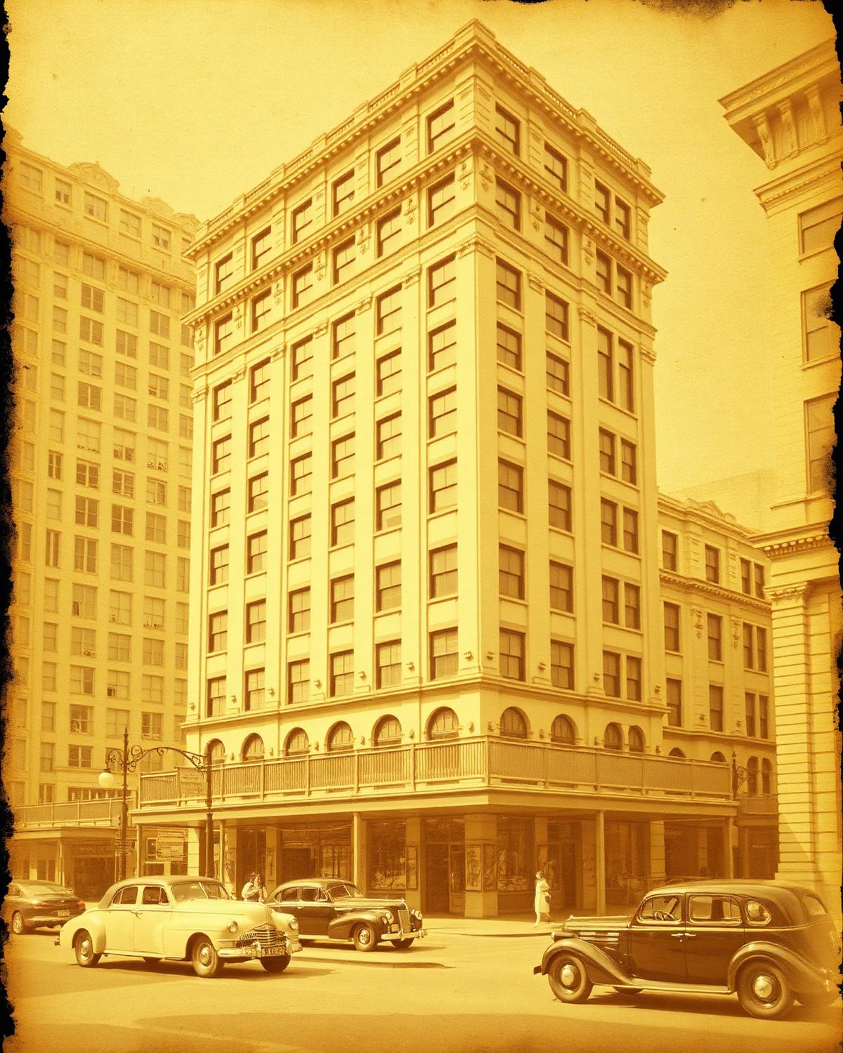 Archival photograph of the historic hotel facade in downtown Dallas